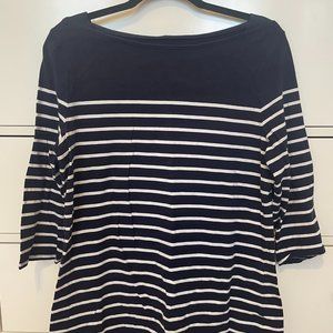 Navy blue & White striped boat neck shirt